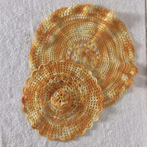 Vintage MCM Orange Handmade Crochet  Knit Doilies